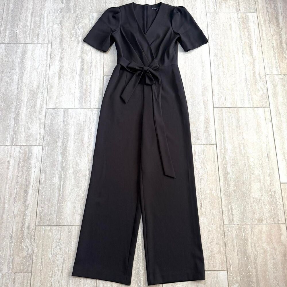 Antonio Melani Black Wide Leg Jumpsuit Officesiren Tie Waist Goth Coquette Sz 8